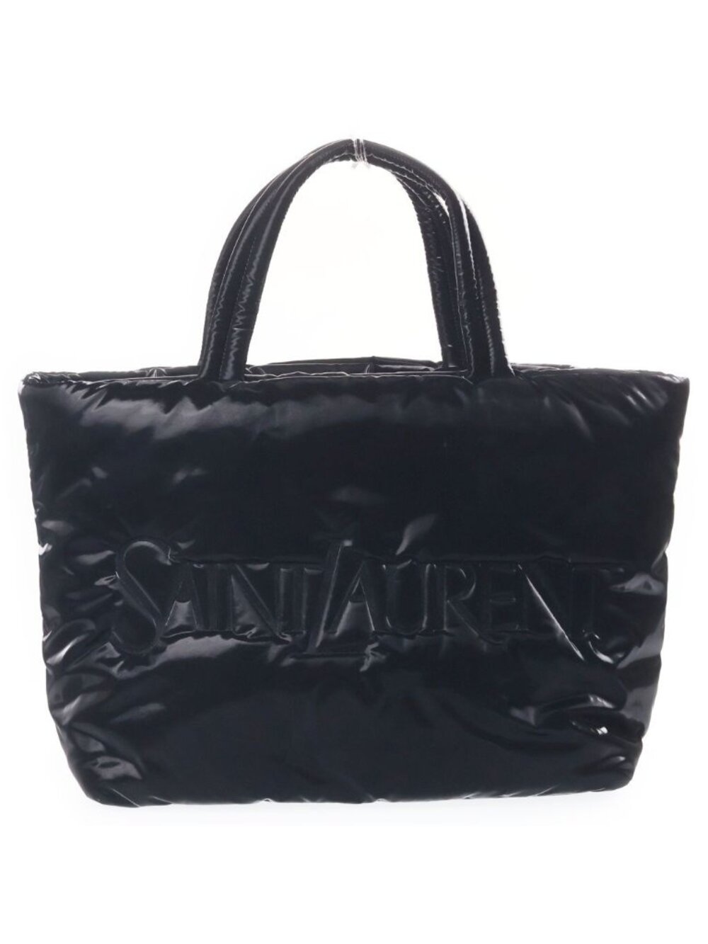 Saint Laurent Paris Tote Bag Wide Puffer Logo Black Nylon